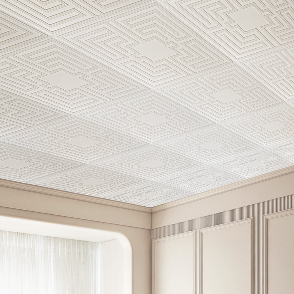 DH-03 - Waterproof White Ceiling Tiles, 24 x 24 in, Easy Install & Customizable