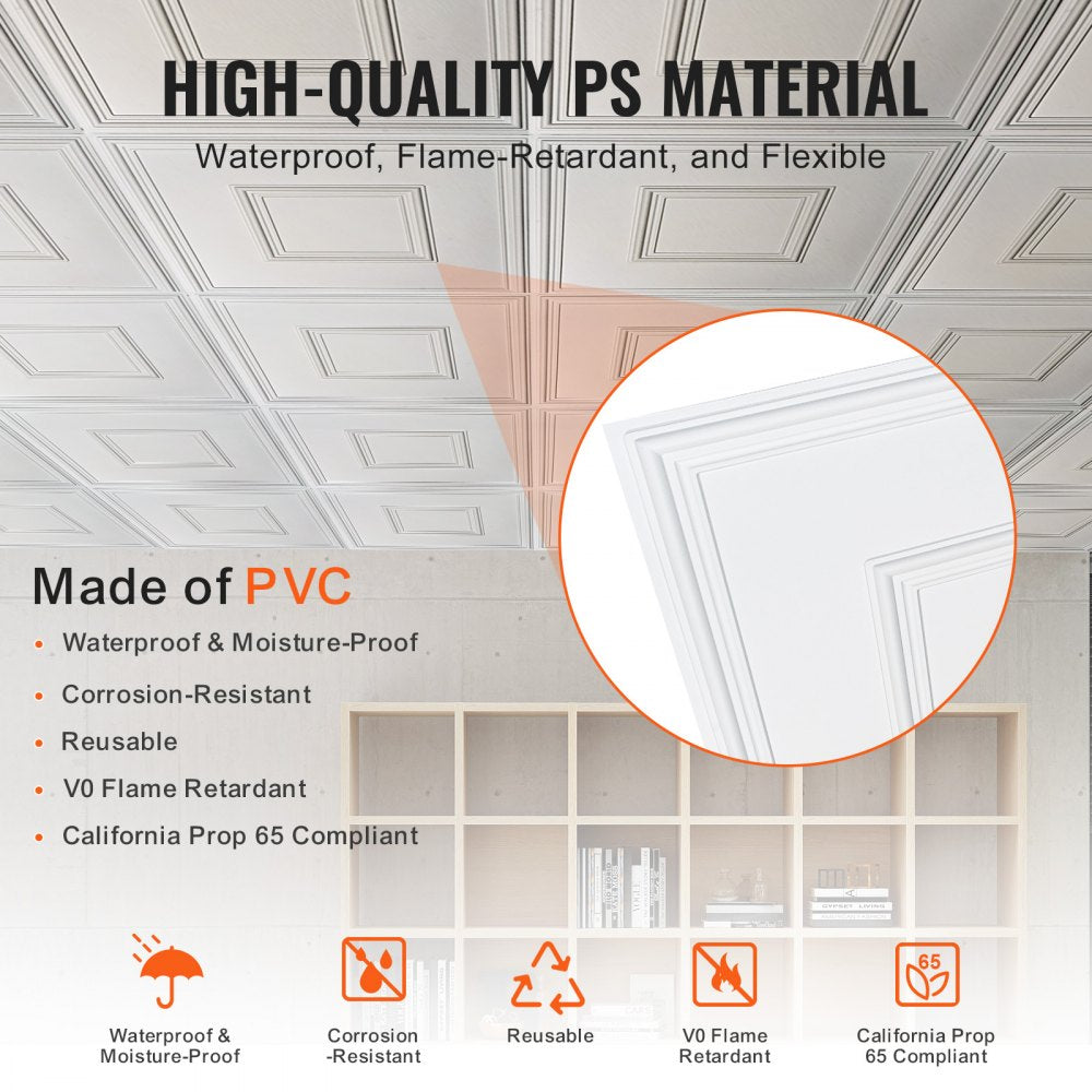 DH-02 - Waterproof 24x24" PVC Ceiling Tiles, Paintable & Easy Install