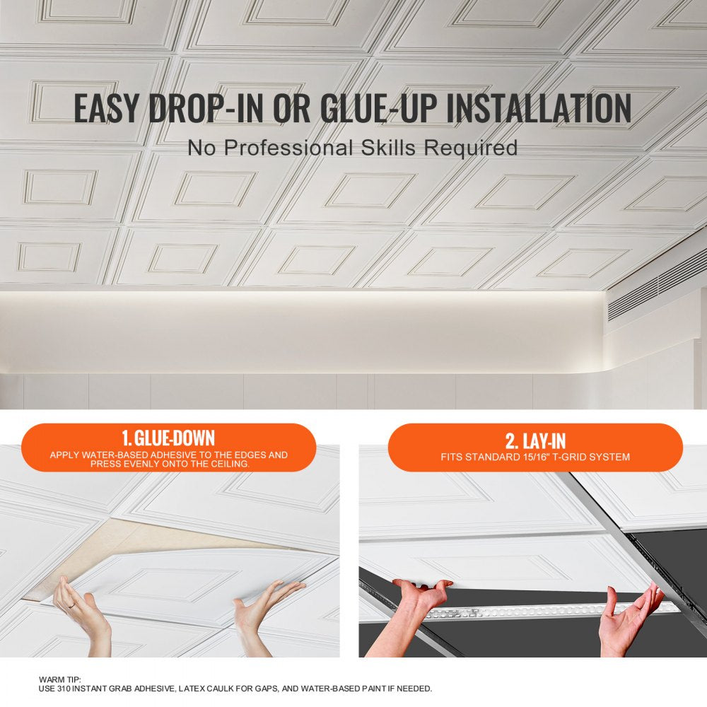 DH-02 - Waterproof 24x24" PVC Ceiling Tiles, Paintable & Easy Install