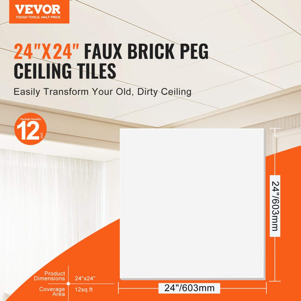 YG-01 - 12-Pack Waterproof 24"x24" Paintable PVC Ceiling Tiles