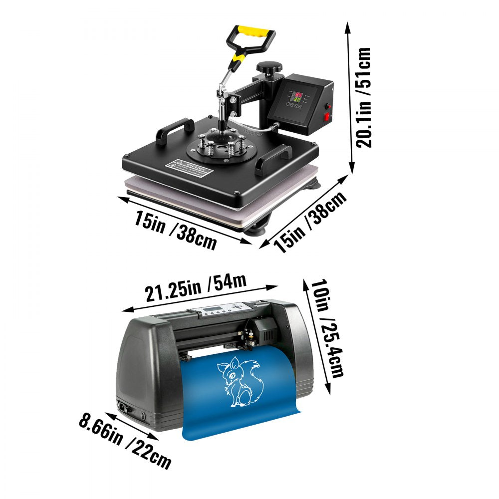 14 Inch - Vinyl Cutter & Heat Press for Custom Graphics Transfers