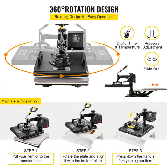 28 Inch - 15"x15" 6-in-1 Heat Press & Vinyl Cutter Combo