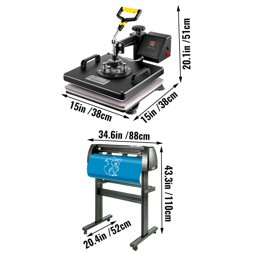 28 Inch - 15"x15" 6-in-1 Heat Press & Vinyl Cutter Combo