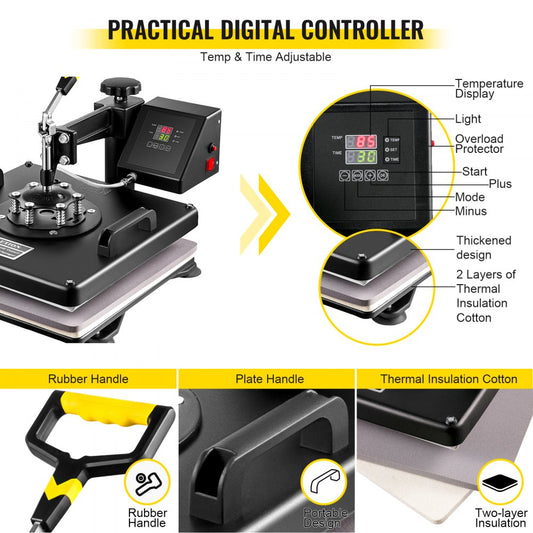 010836069452 - 15x15 Heat Press & 28 Vinyl Cutter Set for Custom Creations
