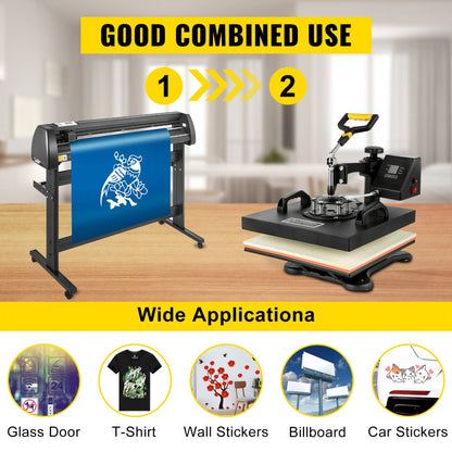 15" x 15" Heat Press & 53" Vinyl Cutter - Professional Printing & Cutting Kit