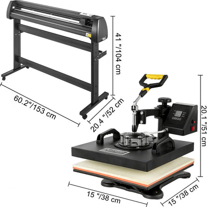 15" x 15" Heat Press & 53" Vinyl Cutter - Professional Printing & Cutting Kit