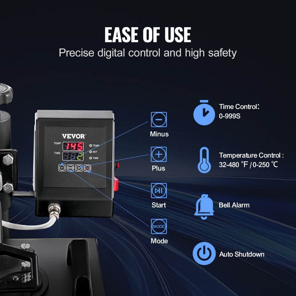 SJYHPM230 - 12" x 10" Swing-Away Heat Press with Digital Control