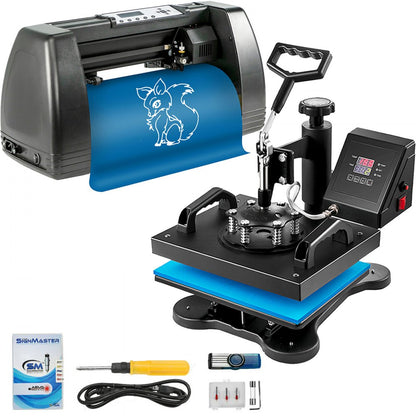 14 Inch - 12"x10" Heat Press & 14" Vinyl Cutter Bundle