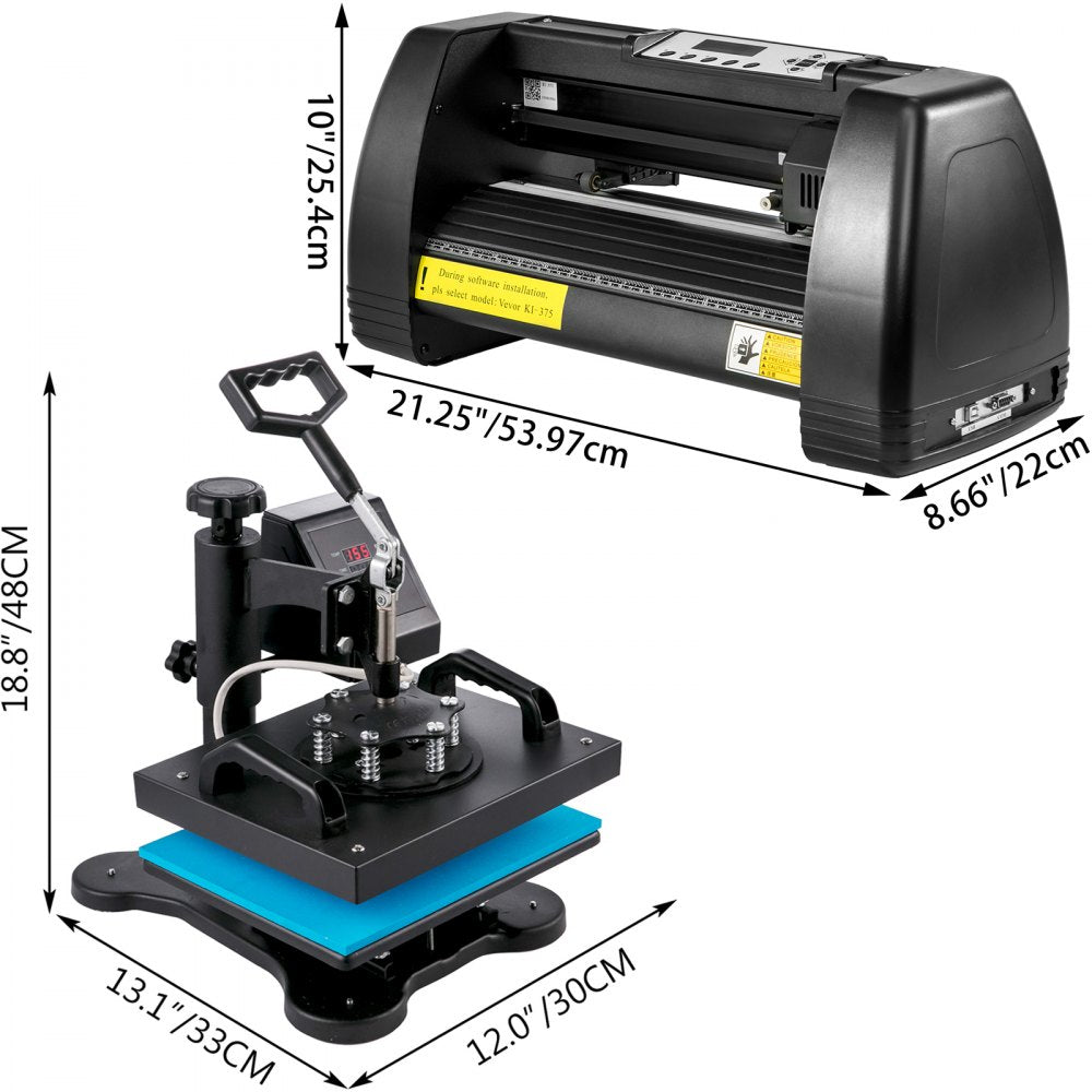 14 Inch - 12"x10" Heat Press & 14" Vinyl Cutter Bundle