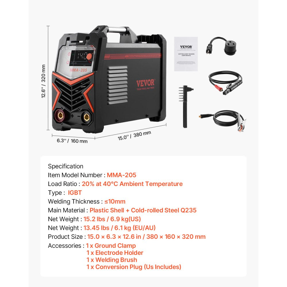 MMA-205 - 2-in-1 TIG/MMA Welder with LED Display, 15.2 lbs
