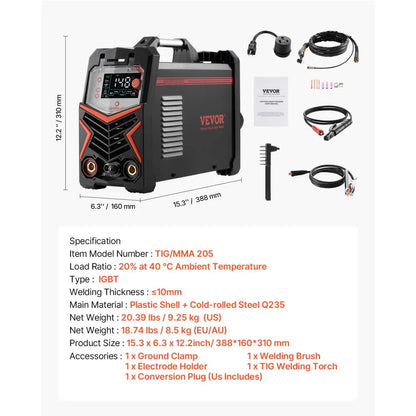 TIG/MMA 205 - 3-in-1 Lightweight TIG Welder with LED Display