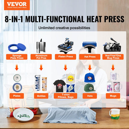 010726161303 - 8 in 1 Heat Press Machine, 12 x 15 Inch, 360° Swing-Away Design