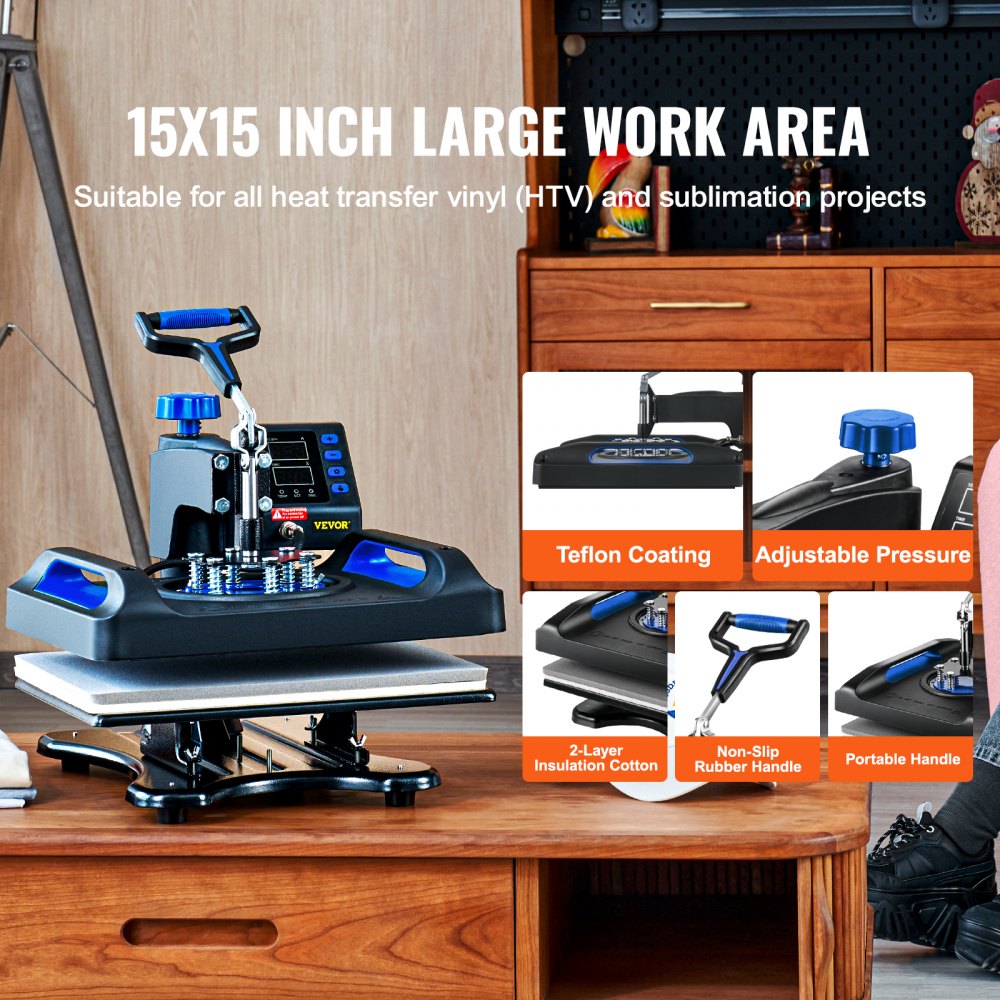 010913280048 - 15x15 Heat Press Machine with Dual-Layer Insulation