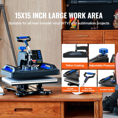 010913280048 - 15x15 Heat Press Machine with Dual-Layer Insulation