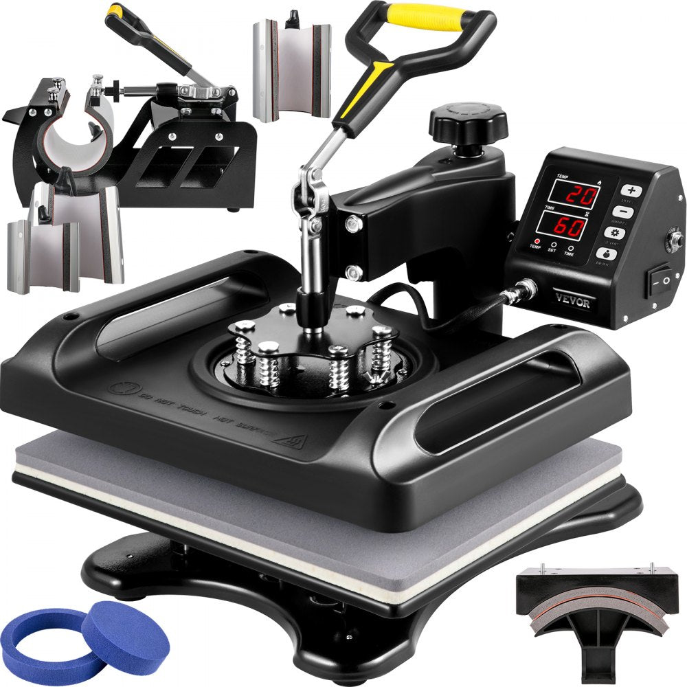 010470083696 - VEVOR 12x15 Heat Press with Dual-Layer Insulation & Accessories