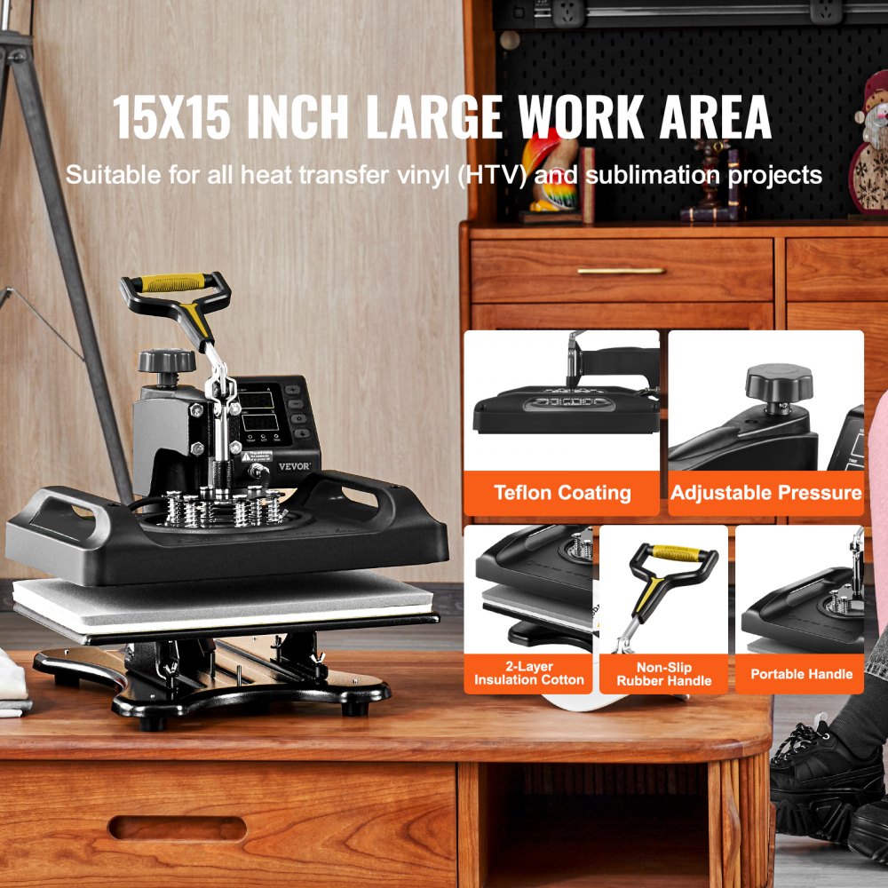 010226840673 - 15" x 15" Double-Tube Heat Press for T-Shirts & More