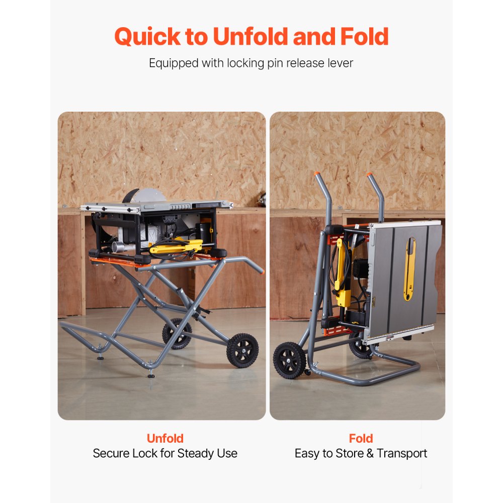 HS6805 - Heavy-Duty Steel Table Saw Stand with Wheels, 350 lbs Capacity