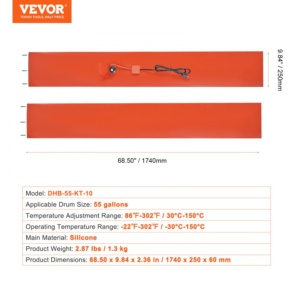 DHB-55-KT-10 - VEVOR 55 Gallon Waterproof Bucket Heater with Temperature Probe