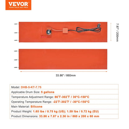 DHB-5-KT-7.75 - VEVOR 5 Gallon Waterproof Heating Blanket for Buckets