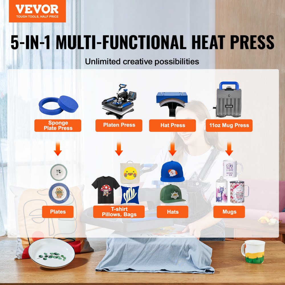 010172831090 - 12"x15" VEVOR Heat Press, Dual Layer Insulation, 800W