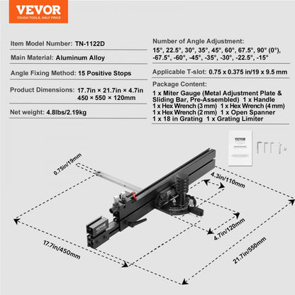 TN-1122D - High-Precision Miter Gauge for Woodworking with 70° Angle Adjustments