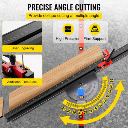 450 mm - High-Precision Aluminum Miter Gauge with 60° Ends and Adjustable Flip Stop