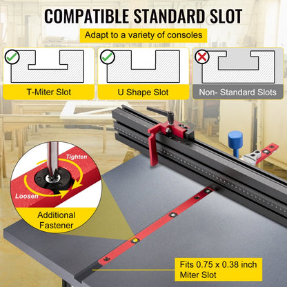 450 mm - High-Precision Aluminum Miter Gauge with 60° Ends and Adjustable Flip Stop