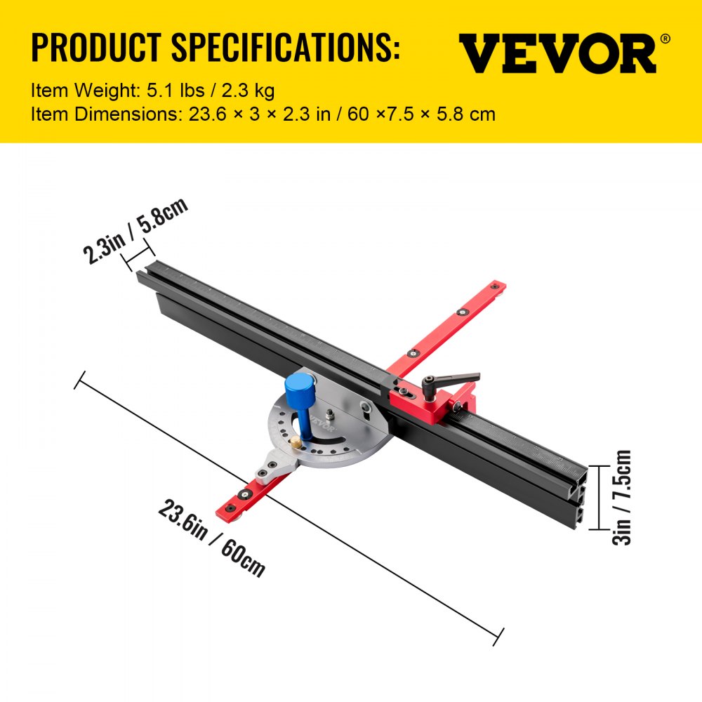 600 mm - Precision Miter Gauge with 60° Angled Ends for Table Saws