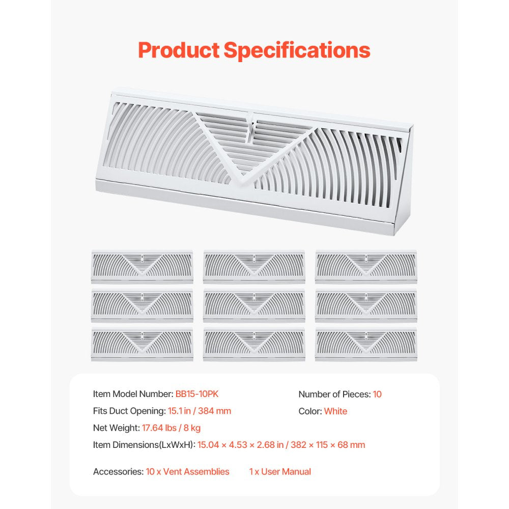 BB15-10PK - 10-Pack Metal Floor Vents for Stylish Airflow Control