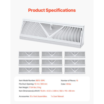 BB15-10PK - 10-Pack Metal Floor Vents for Stylish Airflow Control