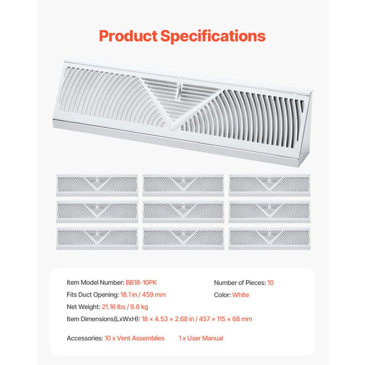 BB18-10PK - 10-Pack Metal Floor Vents for Stylish Indoor Airflow