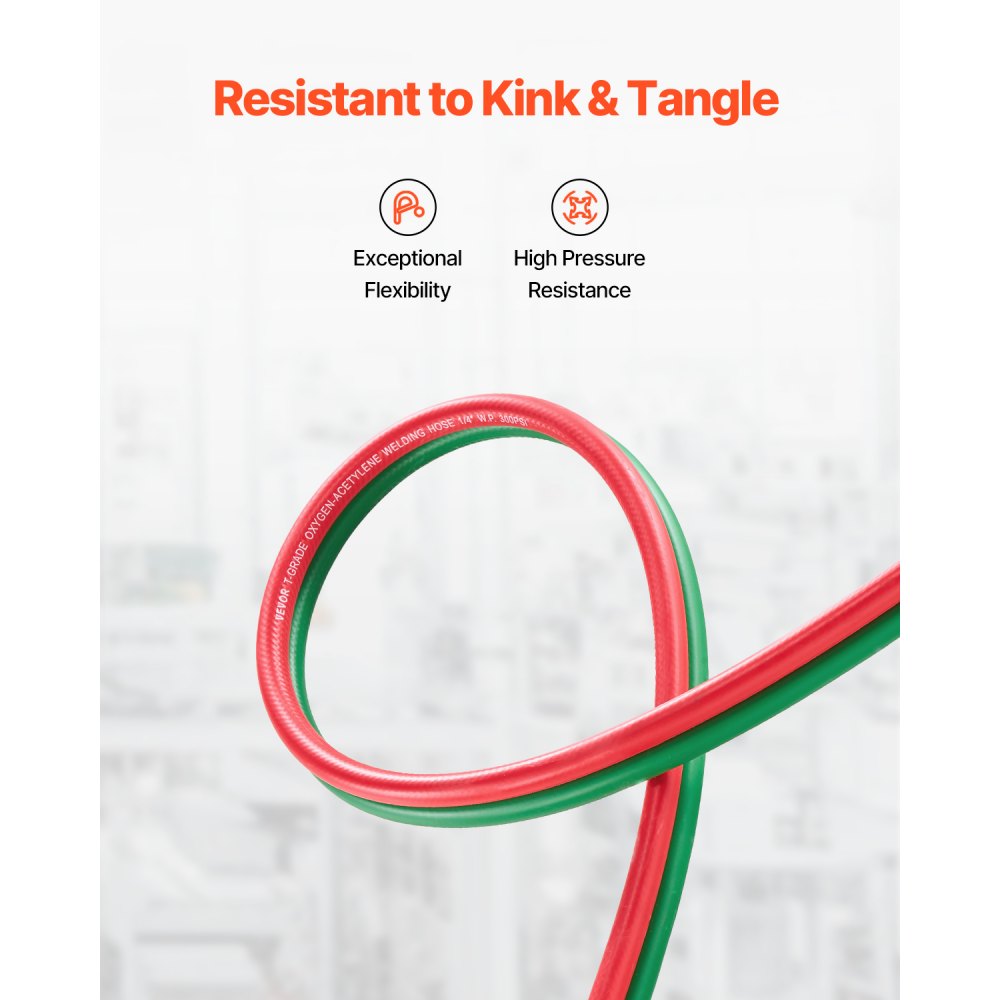 TTW1415A - 15FT Twin Hose for Oxygen & Acetylene, 1/4-Inch, 300 PSI