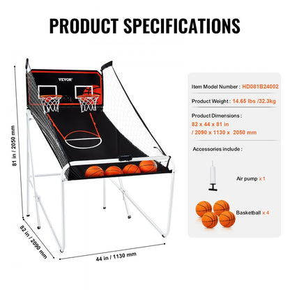 HD081B24002 - Durable Foldable Basketball Arcade Game for All Ages