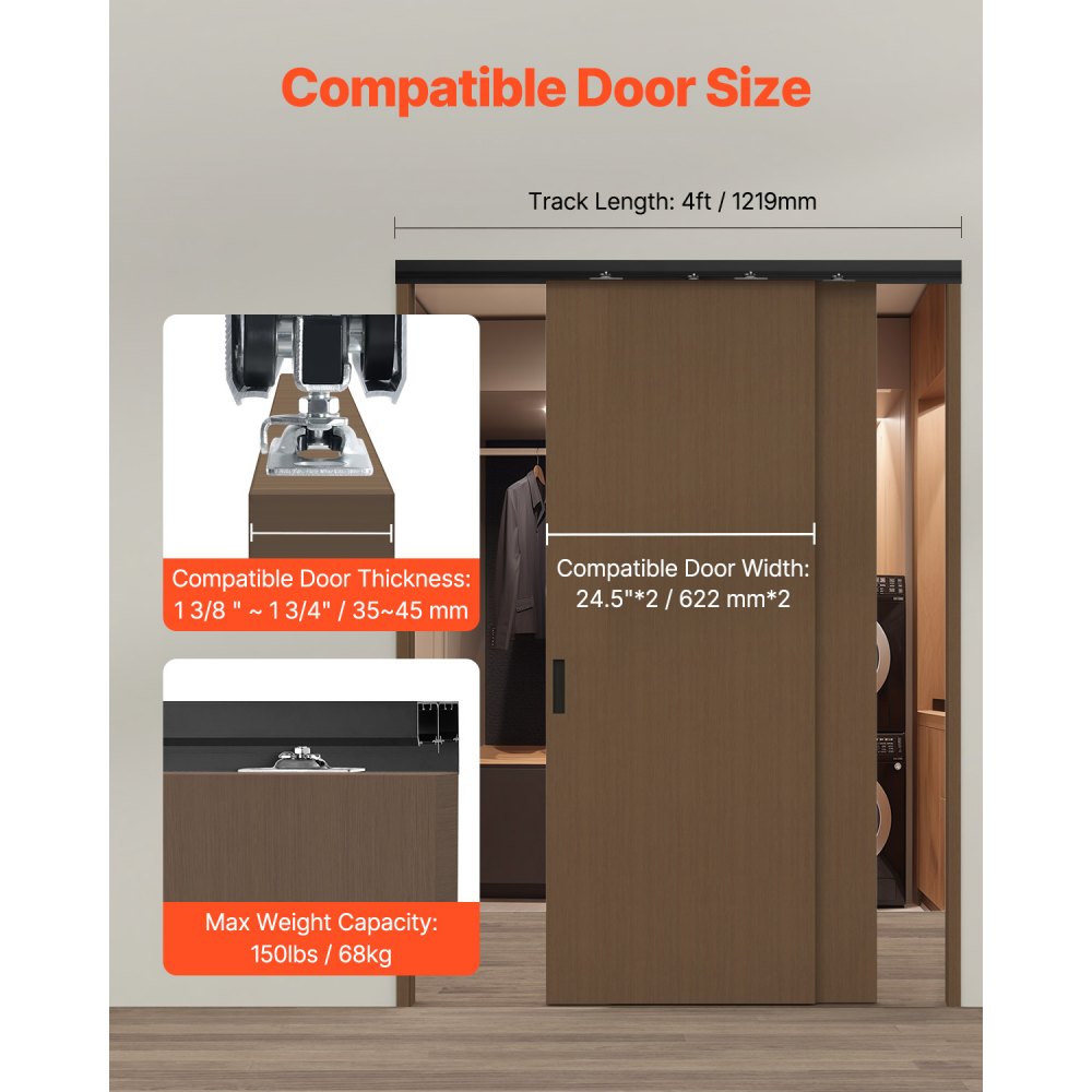 YMXT-XC40-4B - 4ft Aluminum Bypass Door Track Kit with 3-Wheel System