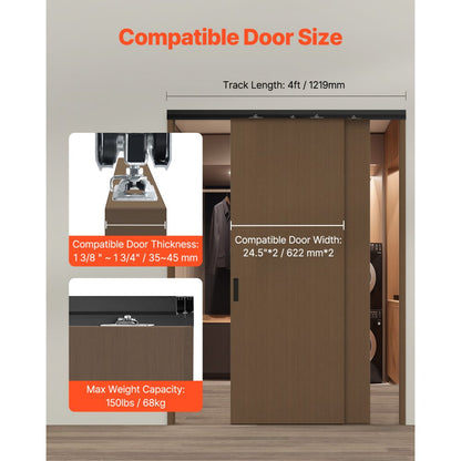 YMXT-XC40-4B - 4ft Aluminum Bypass Door Track Kit with 3-Wheel System