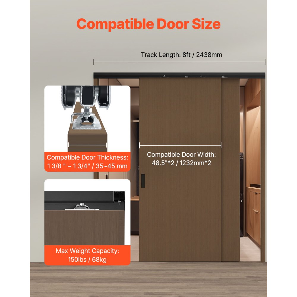 YMXT-XC40-8B - 8ft Aluminum Bypass Door Track Kit with Smooth Sliding System