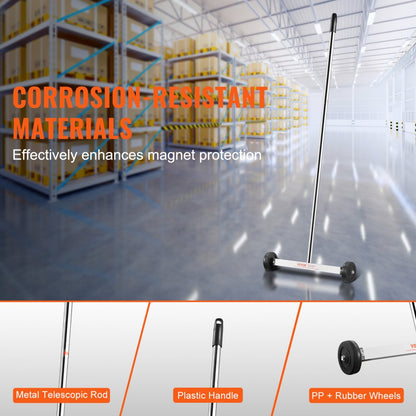 QJ8039 - 15-Inch Magnetic Sweeper with Adjustable Handle and Wheels