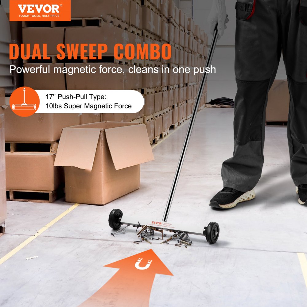 QJ8038 - 17-Inch Magnetic Sweeper with Wheels & Adjustable Handle