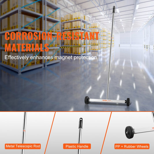 QJ8038 - 17-Inch Magnetic Sweeper with Wheels & Adjustable Handle