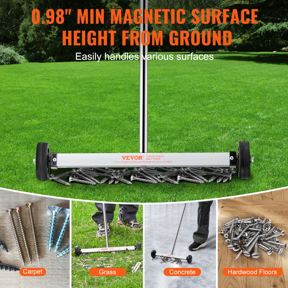 QJ8038 - 17-Inch Magnetic Sweeper with Wheels & Adjustable Handle
