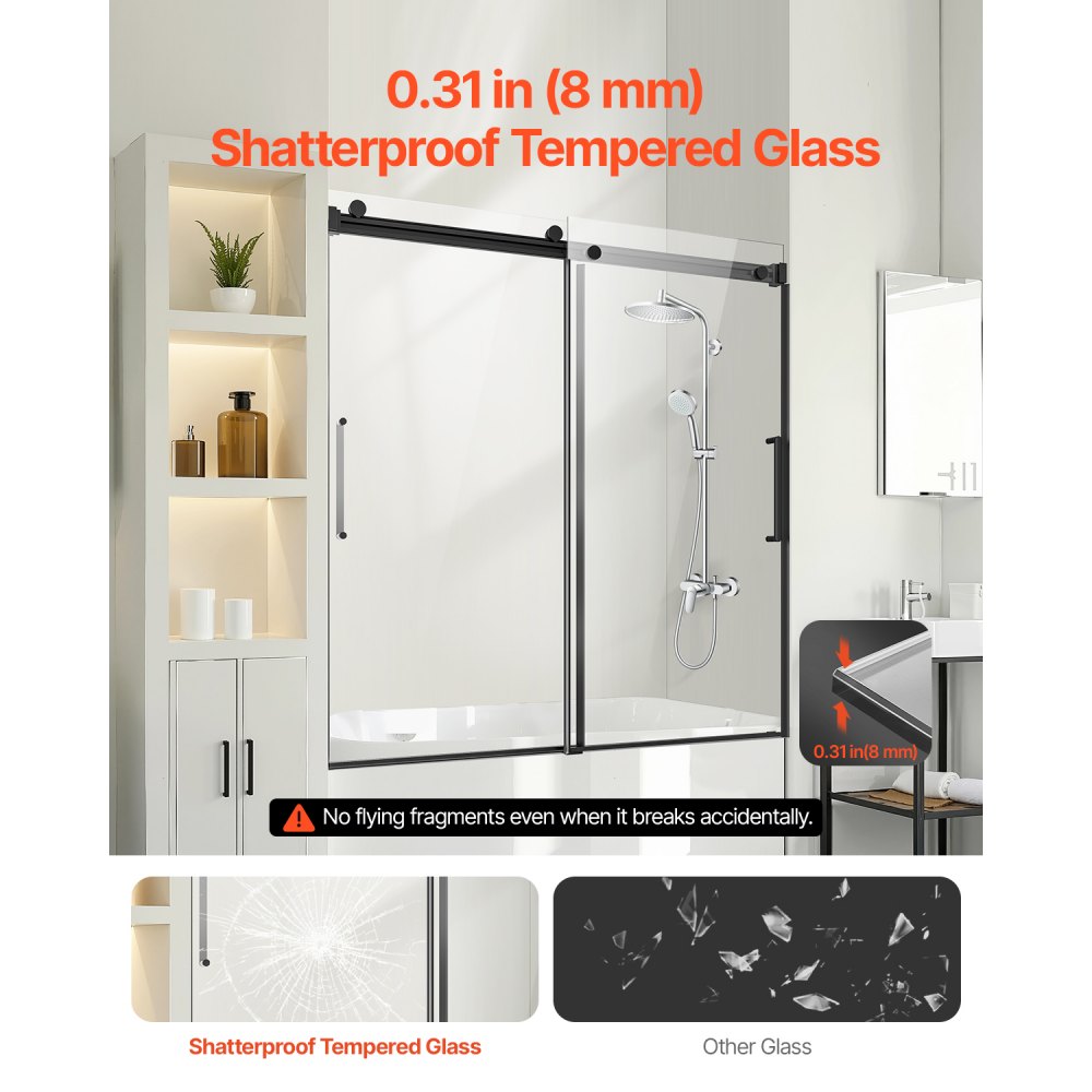 CNH-CV-S722 - 56-60 in. Frameless Sliding Bathtub Door for Modern Bathrooms