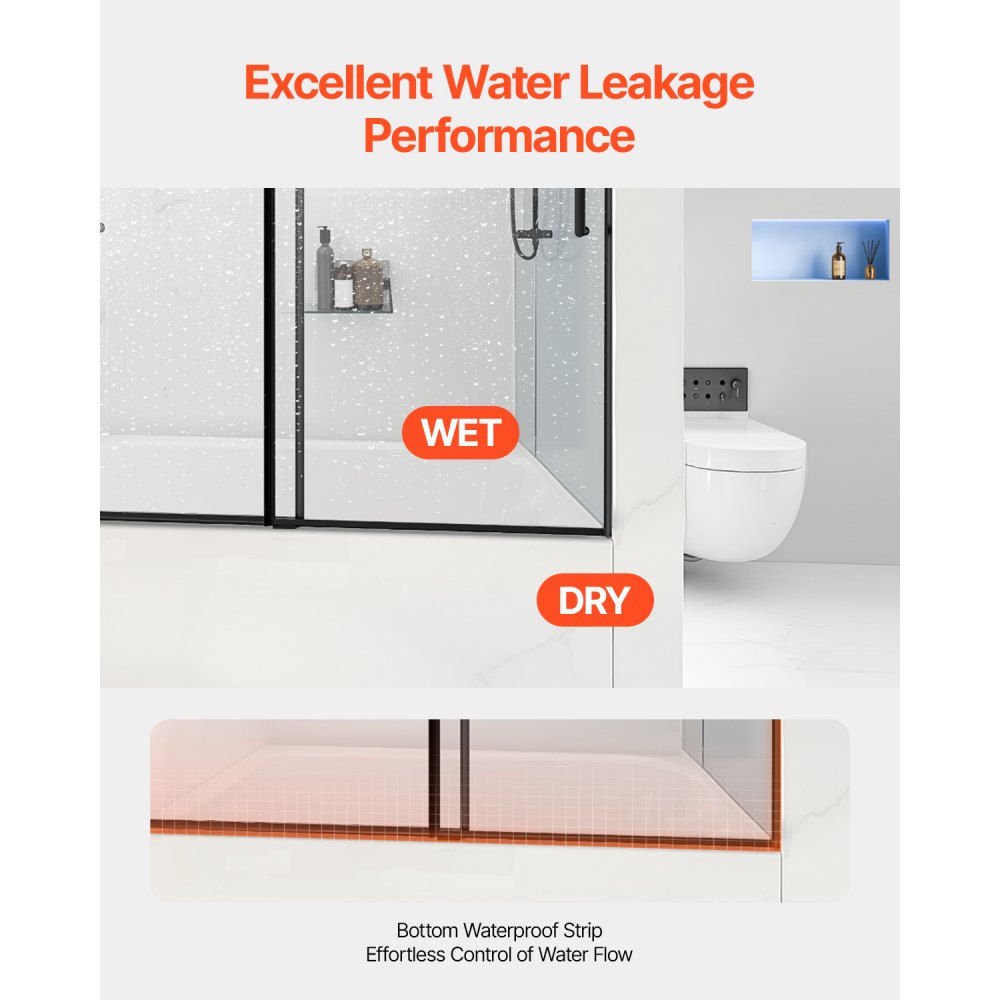CNH-CV-S722 - 56-60 in. Frameless Sliding Bathtub Door for Modern Bathrooms
