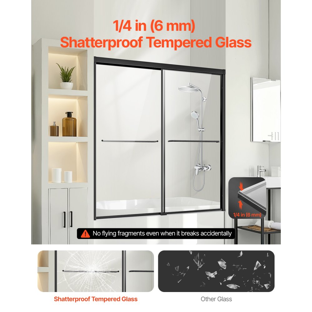CNH-DE-S722 - 50-60 in. W Modern Semi-Frameless Bathtub Shower Door