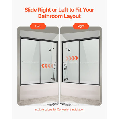 CNH-DE-S722 - 50-60 in. W Modern Semi-Frameless Bathtub Shower Door