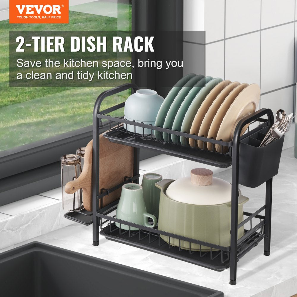 WK810341 - Durable Carbon Steel Dish Drying Rack with Utensil Holder