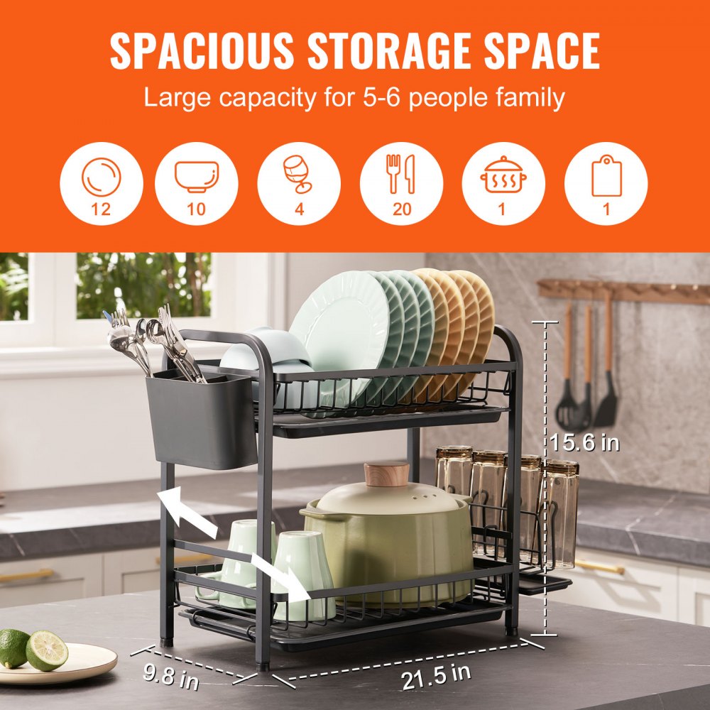 WK810341 - Durable Carbon Steel Dish Drying Rack with Utensil Holder
