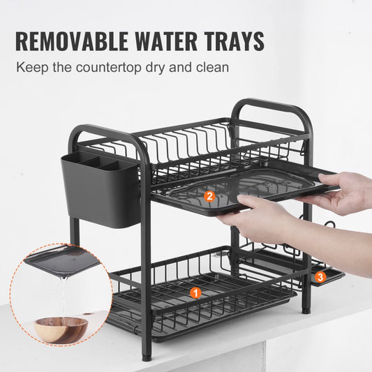 WK810341 - Durable Carbon Steel Dish Drying Rack with Utensil Holder
