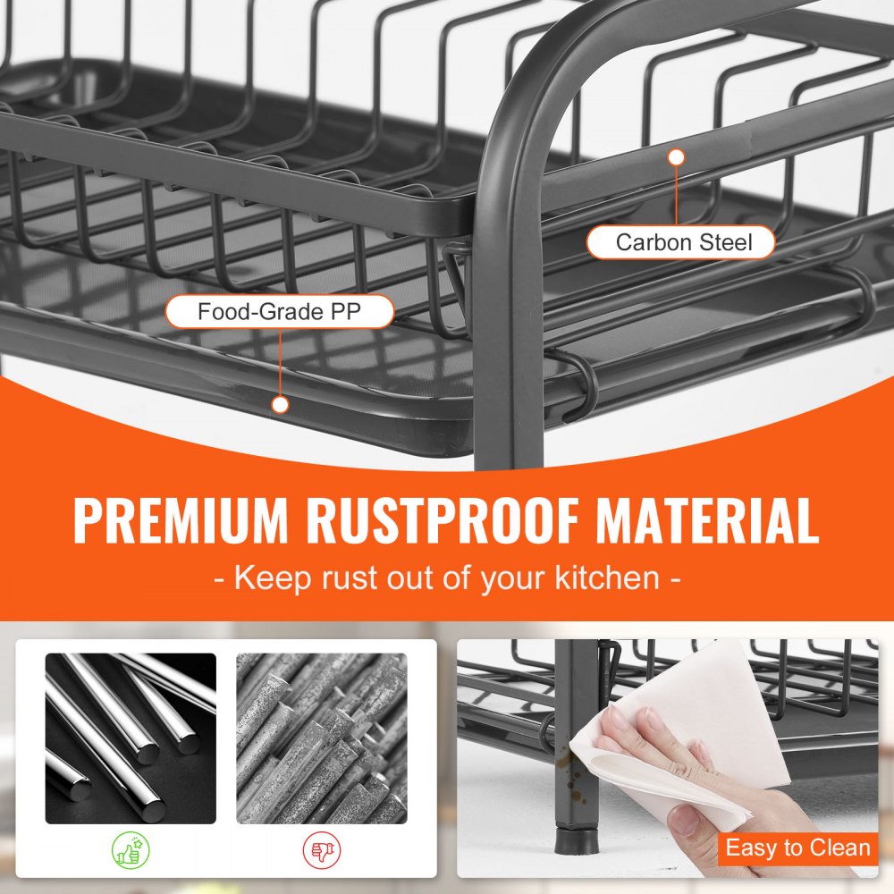 WK810341 - Durable Carbon Steel Dish Drying Rack with Utensil Holder