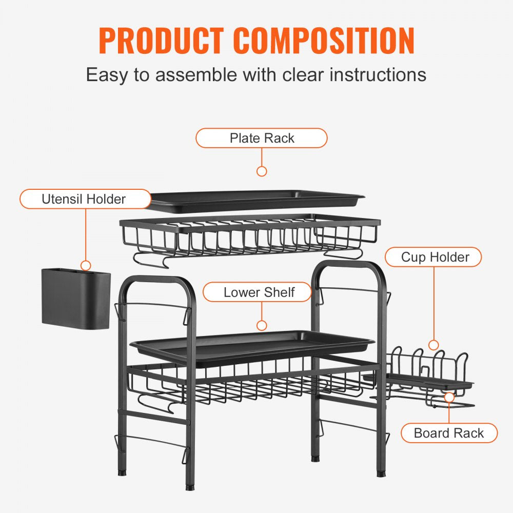 WK810341 - Durable Carbon Steel Dish Drying Rack with Utensil Holder