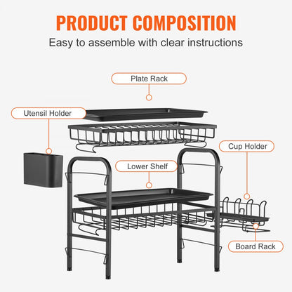 WK810341 - Durable Carbon Steel Dish Drying Rack with Utensil Holder